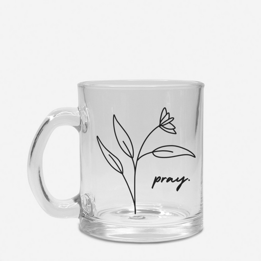 Pray Glass Mug: 10oz Christian Minimalist Coffee Mug