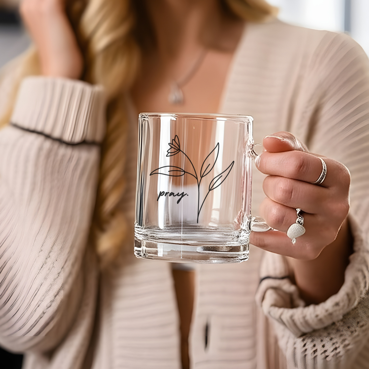 Pray Glass Mug: 10oz Christian Minimalist Coffee Mug