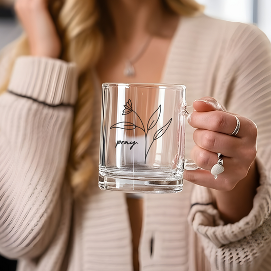 Pray Glass Mug: 10oz Christian Minimalist Coffee Mug
