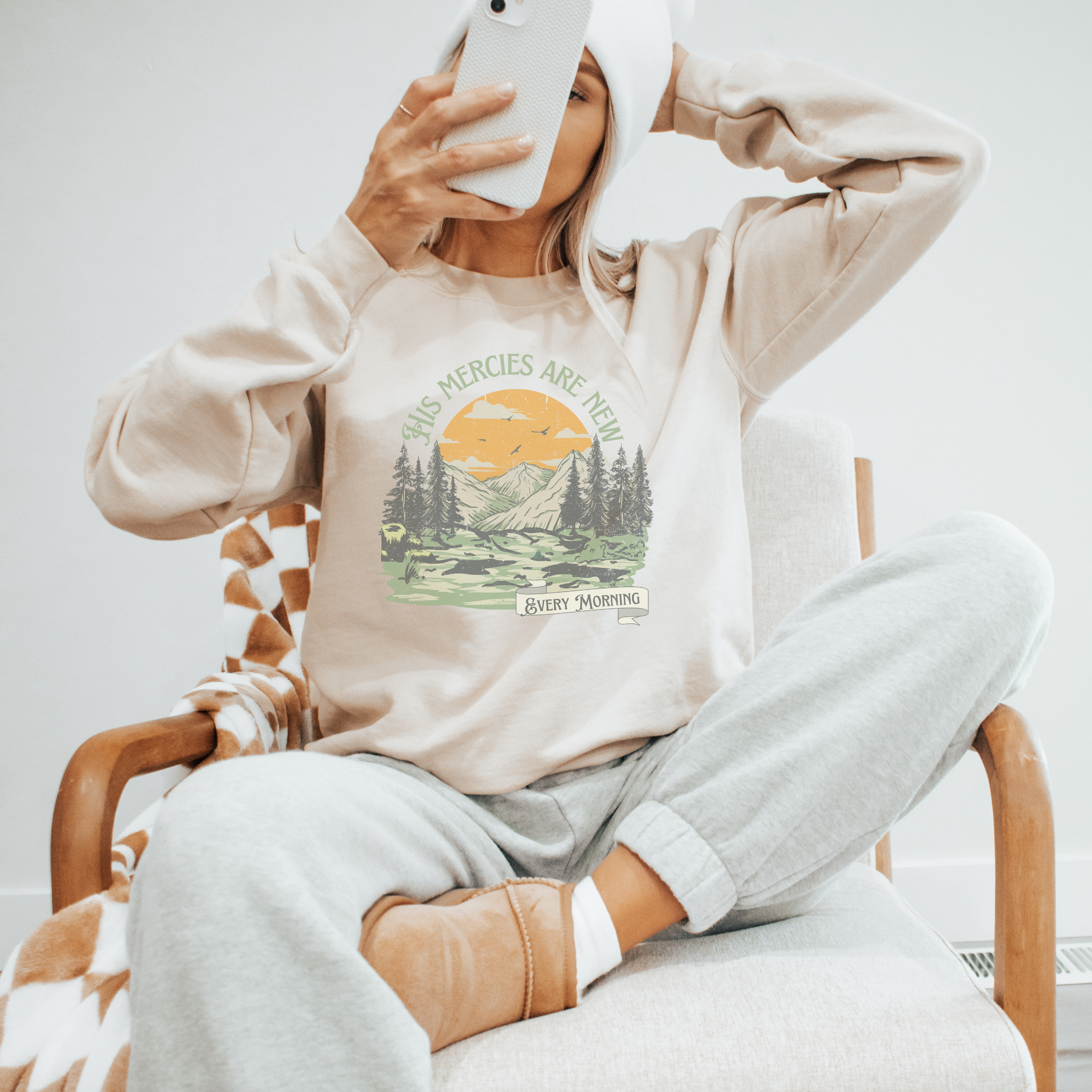 New Mercies: Bible Verse Outdoorsy Crewneck