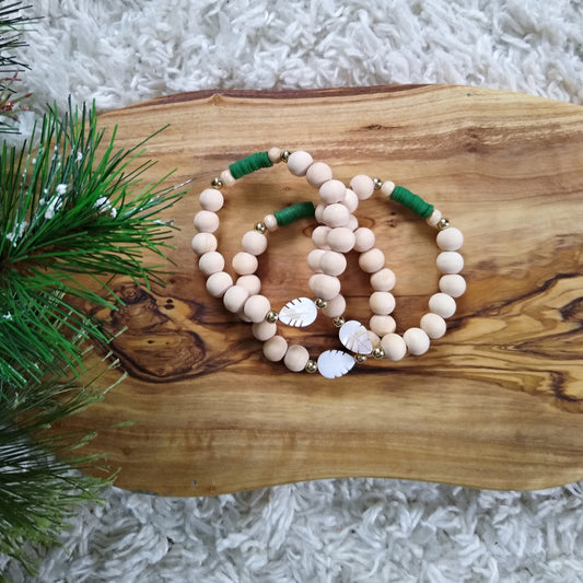 Monstera Wood Bead Bracelet