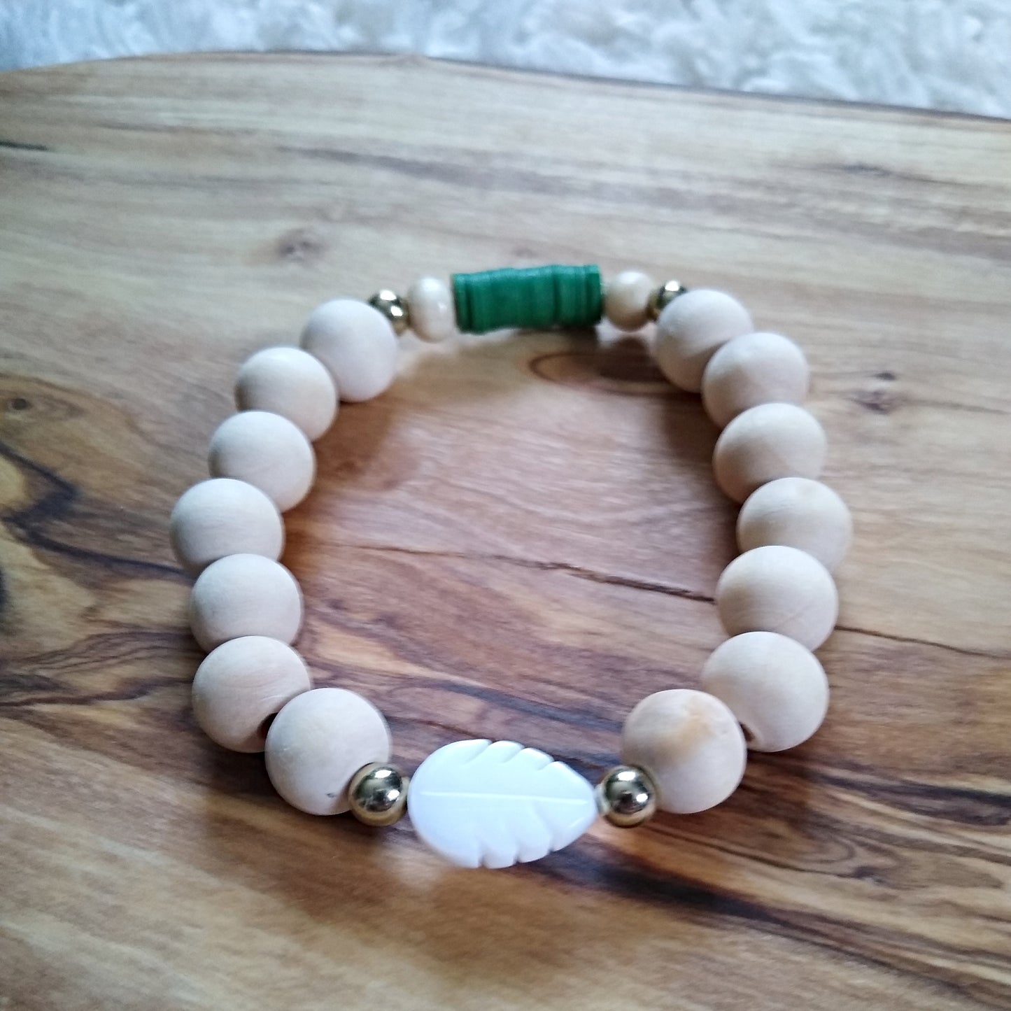 Monstera Wood Bead Bracelet