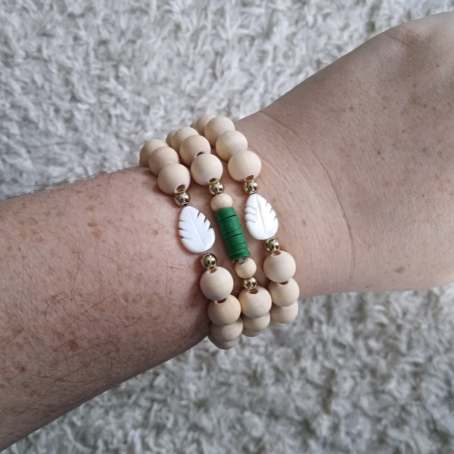 Monstera Wood Bead Bracelet